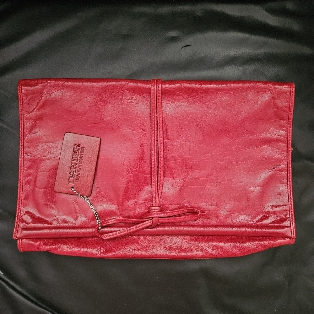 Vintage Domina 100% Red Leather Clutch Purse Bag Strap Details Added Danier Tag.